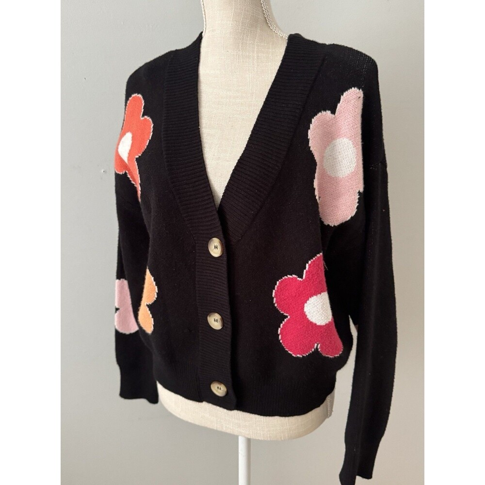 INDUSTRY Black Daisy Cardigan Sweater Women’s Size Medium